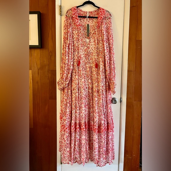 Anthropologie The Marais Printed Chiffon Maxi Dress in Red - Picture 2 of 9